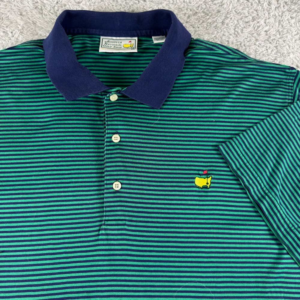 Augusta‎ National Golf Shop Masters Polo Shirt Mens XL Green Navy Striped Cotton
